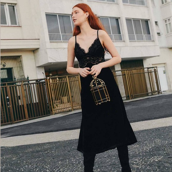 NEW FARM Rio Black Richelieu Velvet Slip Dress Adjustable Straps Lace Size XL - Picture 9 of 16